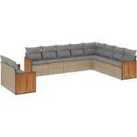 vidaXL Ensemble de salon de jardin 10 pièces avec coussins Beige Poly Rattan