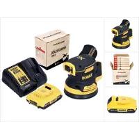 DeWalt DCW 210 D1 Ponceuse excentrique sans fil 18 V 125 mm Brushless + 1x batterie 2,0 Ah + chargeur + 1x Toolbrothers TURTLE set de disques de ponçage