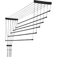 Kadax Séchoir à linge de plafond "Torp", Séchoir de plafond charge 12kg, 6 barres, 130 cm, noir