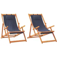 vidaXL Chaises de plage 2 pcs. Pliable Bleu Tissu