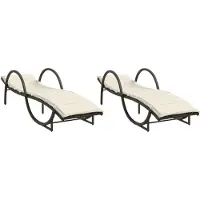 vidaXL Bains de soleil 2 pcs. avec coussins Marron Poly Rattan
