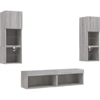 vidaXL Meuble-paroi 6 pièces avec éclairage LED Gris Sonoma Matériau dérivé du bois