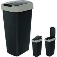 Prosperplast Keden Compacta Q Poubelle avec couvercle basculant et rabattable 25L plastique tri sélectif Poubelle recyclable - noir avec cadre marron clair