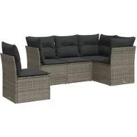vidaXL Salon de jardin 5 pcs avec coussins gris résine tressée