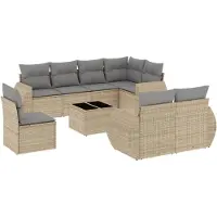 vidaXL Ensemble de salon de jardin 9 pièces avec coussins beige Poly rotin