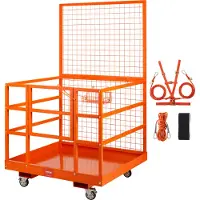 Vevor Cage de Sécurité Chariots Élévateurs Capacité 635 kg Nacelle Plate-forme de Travail 114,3x109,2x203,2 cm Harnais Sécurité Verrou Drainage Roues Panier Outils Antidérapant pour Travaux en Hauteur