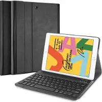 Cazy Housse pour Tablette avec Clavier compatible avec iPad 9e generatie (2021) 10.2 inch / 8e generatie (2020) 10.2 inch / 7e generatie (2019) 10.2 inch - Étui Clavier Bluetooth QWERTY Spanish - Noir