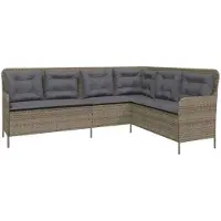 vidaXL Canapé de jardin en L avec coussins gris Poly rotin