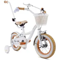 Sun baby Vélo pour fille avec roues de 14 pouces Flower Bike au choix, avec barre de poussée amovible, vélo pour enfants pour filles de 3 à 5 ans Blanc Beige, 12 pouces