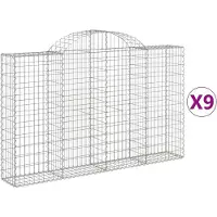 vidaXL Gabions avec arc surélevé 9 pcs. 200x30x120/140cm Fer galvanisé
