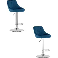 Leobert Tabouret De Bar - - Kast - Velours Bleu Marine/Base Chromée - Lot De 2