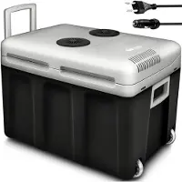 Tillvex Glacière électrique 40L anthracite avec roulettes | Mini-réfrigérateur 230 V et 12 V pour voiture camping | refroidit & réchauffe | mode ECO