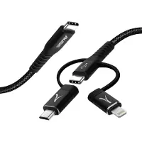 Akashi , câble 3 en 1 pour chargement et transfert de données, 3A, 1 mètre, noir