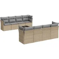 vidaXL Ensemble de salon de jardin 9 pièces avec coussins beige Poly rotin
