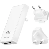 Swissten , chargeur 65W GaN MacBook USB-C / USB EU UK US Adaptateur de voyage, blanc