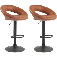 CLP Lot de 2 tabourets de bar Olinda en similicuir, réglables en hauteur et pivotants, couleur marron clair, structure noire