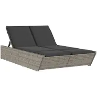 vidaXL Bain de soleil double avec coussins Gris Poly rotin
