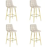 Leobert Tabourets Valora ARCETO - Velours beige et pieds dorés x4 | Lot de 4 tabourets de bar n velours