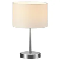 TRIO Lampe de table argent mat Abat-jour tissu blanc Ø 20cm