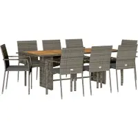 vidaXL Salon de jardin 9 pièces avec coussins Gris Poly Rattan