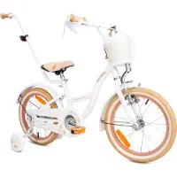 Sun baby Vélo fille 16 pouces cloche roues supplémentaires barre de poussée Flower Bike écru blanc