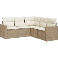 vidaXL Ensemble de salon de jardin 5 pièces avec coussins Beige Poly Rattan