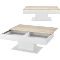 En.casa Table basse 'Lünen' avec 2 compartiments de rangement 40 x 110 x 60 cm imitation chêne blanc