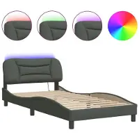 vidaXL Cadre de lit avec LED sans matelas "Hvar" gris foncé 100x200 cm Tissu