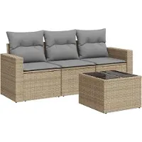 vidaXL Ensemble de salon de jardin 4 pièces avec coussins Beige Poly Rattan