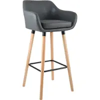 CLP Tabouret de bar Grant, revêtement en similicuir, structure en hêtre, charge maximale 150 kg, avec repose-pieds, gris