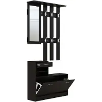 HOMCOM Ensembles 3 en 1 de meuble d'entrée vestiaire avec panneau porte-manteau, miroir et banc à chaussures - 6 crochets et étagère réglable, noir