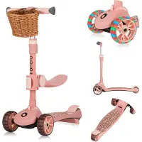 Lionelo Franky 2in1 Vélo de marche pour enfants jusqu'à 20 kg Trottinette d'équilibre jusqu'à 50 kg Réglable en hauteur, roues LED, marchepied antidérapant, panier rose