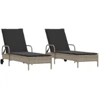 vidaXL Bains de soleil avec coussins 2 pcs. Gris clair Poly rotin