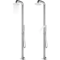 vidaXL Douche de jardin avec plaque de sol grise 230 cm acier inoxydable
