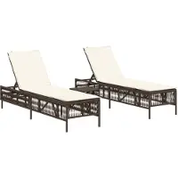 vidaXL Bains de soleil 2 pcs. avec table brun Poly rotin