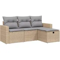 vidaXL Ensemble de salon de jardin 4 pièces avec coussins Mélange beige Poly rotin