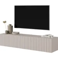 Selsey Telire Buffet TV suspendu taupe Façades à lamelles 140 cm