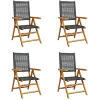 vidaXL Chaises Inclinables De Jardin Lot De 4 Noir Rotin Bois Massif