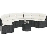 vidaXL Canapé de jardin avec coussins semi-circulaire noir Poly-Rattan