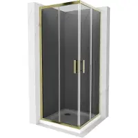 Mexen Rio Cabine de douche carrée 90 x 90 cm, Noir graphite, Or + Receveur de douche plat, Blanc - 860-090-090-50-40-4010G