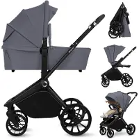 Lionelo Poussette combinée Mika Plus 2en1 jusqu'à 38 mois (22kg), capote XXL avec UPF50+, réglage de la poignée parentale en 3 positions - Grey Stone