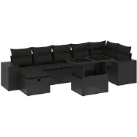 vidaXL Ensemble de jardin canapé 8 pièces avec coussins noir poly rotin