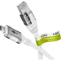 Goobay 74177 Câble Ethernet USB-C 3.1 vers RJ45, 3 m, 3 m, blanc - connecte un routeur, un modem ou un switch réseau au port USB-C d'un ordinateur portable, d'une tablette ou d'un smartphone