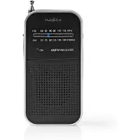 Nedis FM-Radio - Version portable - AM / FM - alimenté par batterie - analogique - 1.5 W - moniteur noir et blanc - sortie casque - IP20 - aluminium / noir