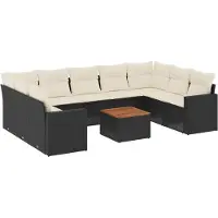 vidaXL Ensemble de 10 canapés de jardin avec coussins noir poly rotin