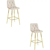 Leobert Tabouret Valora NADO en velours beige, pieds dorés (x2) | Paire de tabourets en velours beige finition dorée