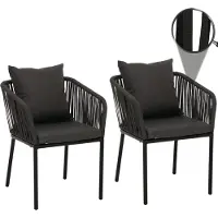 Mendler Set De 2 Chaises De Jardin Hwc-N41, Outdoor Accoudoir, Résistant Aux Intempéries Aluminium Corde Tressée Anthracite, Coussin Gris Foncé