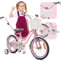 Sun baby Vélo pour fille 16 pouces 4-6 ans vélo avec roues d'entrainement poussoir cloche panier Vélo coeur rose poudré