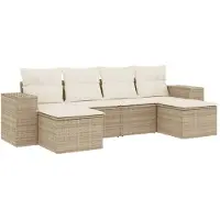 vidaXL Ensemble de salon de jardin 6 pièces avec coussins Beige Poly Rattan