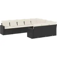vidaXL Ensemble de 10 canapés de jardin avec coussins noir poly rotin